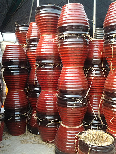 紅色漸變羅紋瓷盆